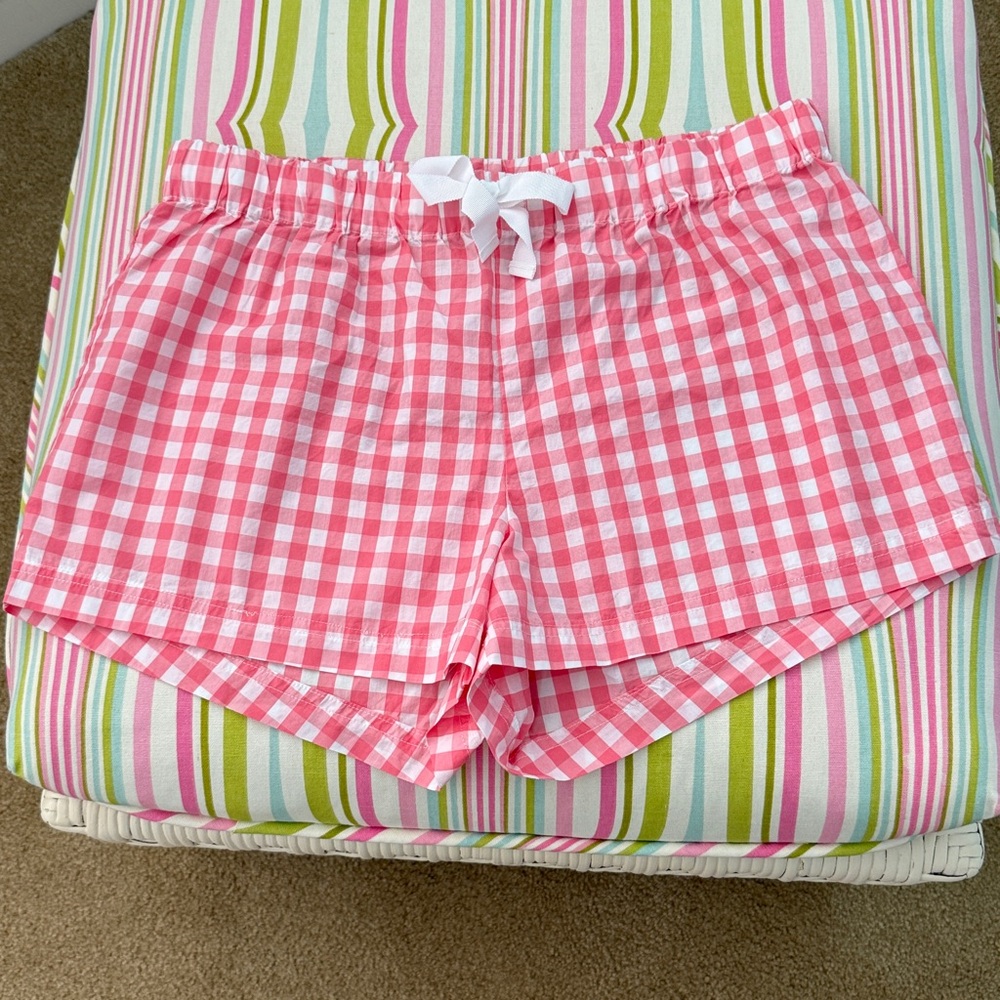 NWT J Crew Pink & White Checked PJ bottoms, shorts with grosgrain ribbon size S